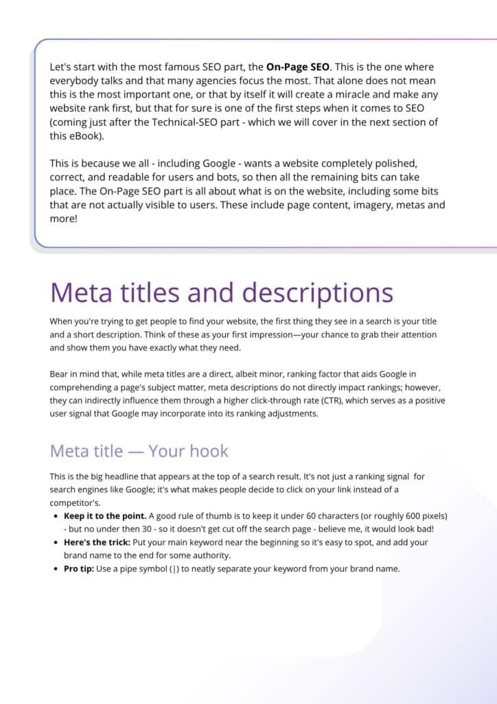 SEO in Action page - Meta titles and descriptions