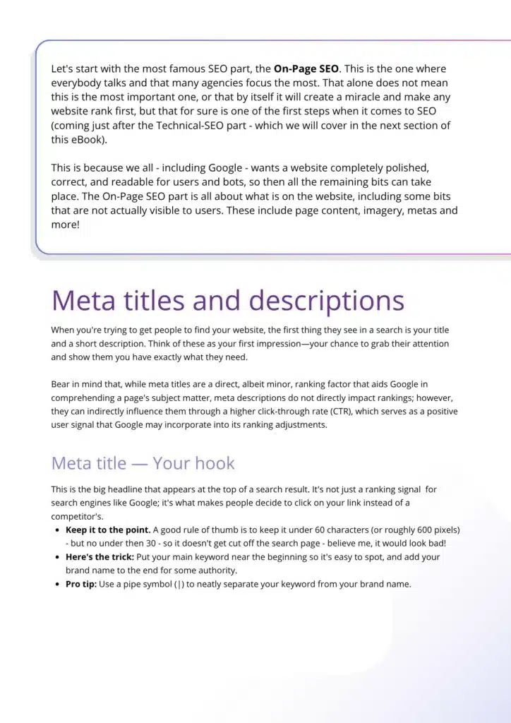 SEO in Action page - Meta titles and descriptions