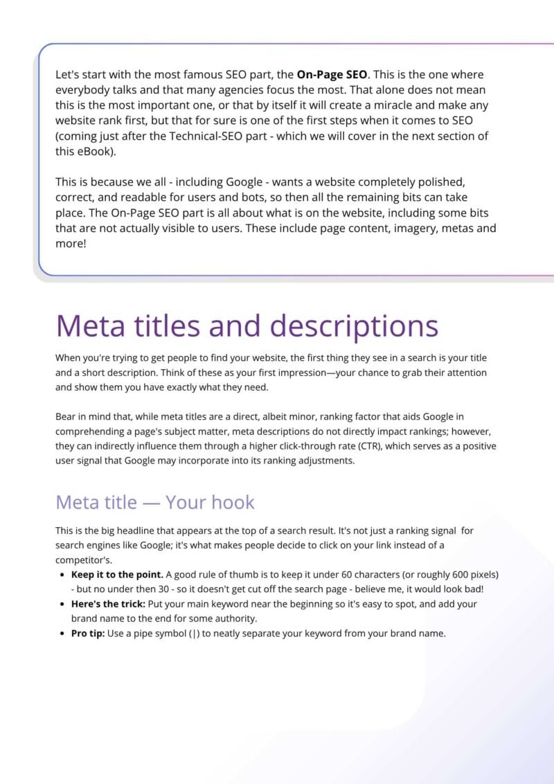 SEO in Action page - Meta titles and descriptions
