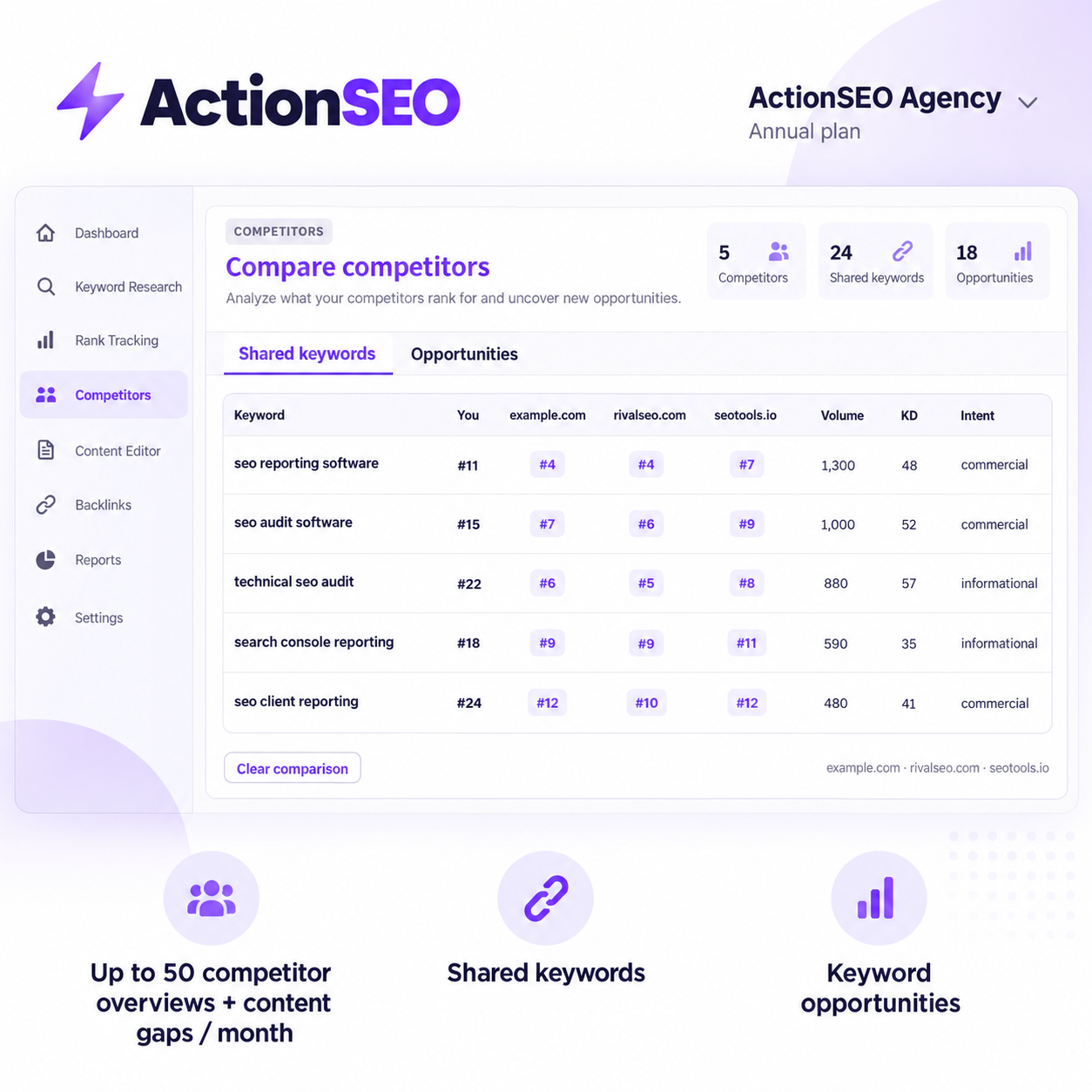 ActionSEO Agency annual competitors view