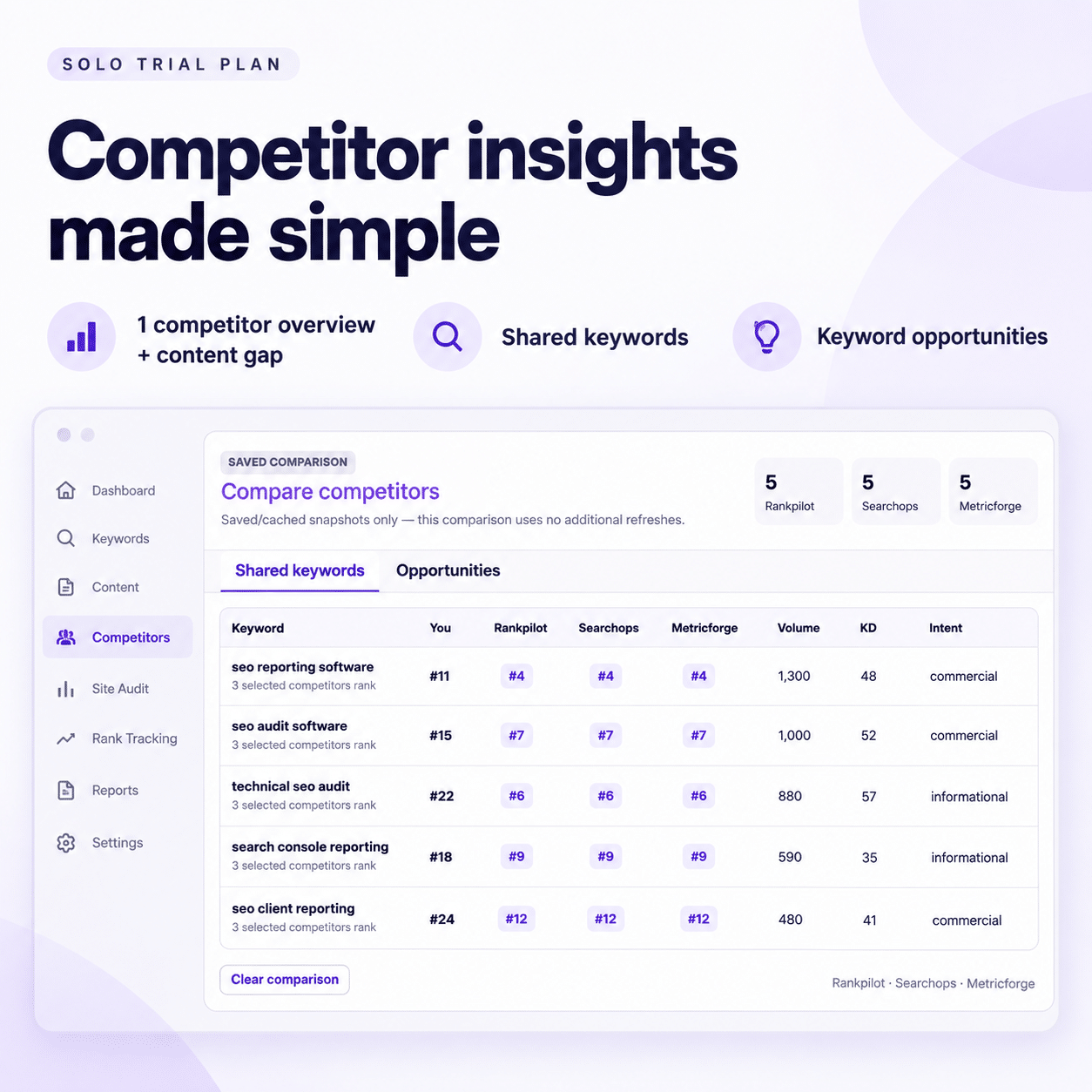 ActionSEO Audit and report tool competitor insights and keywords view